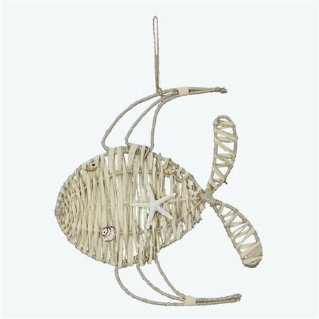 YOUNGS Rope Weaved Straw Fish Wall Hanger with Shells 61669